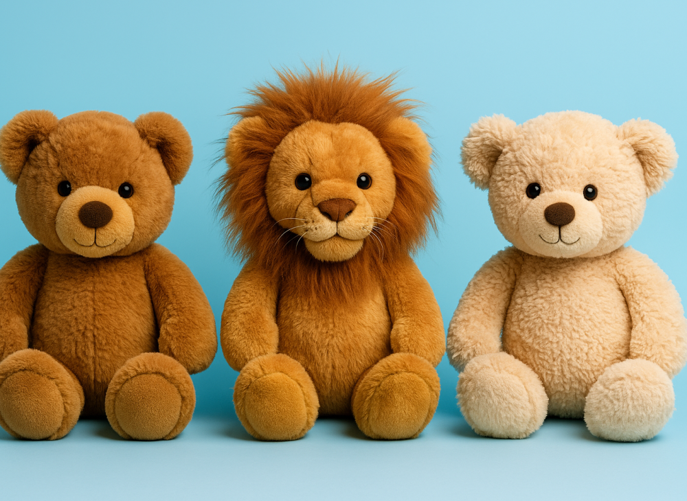 Osos y león de peluche felices